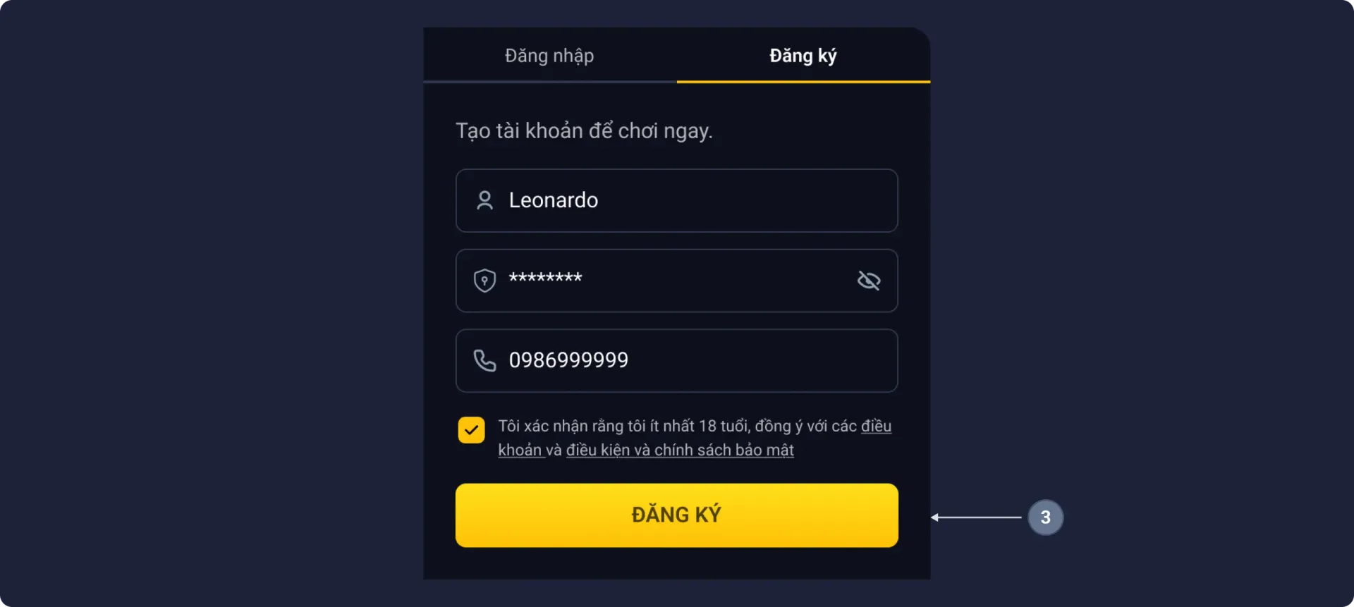 register step 3